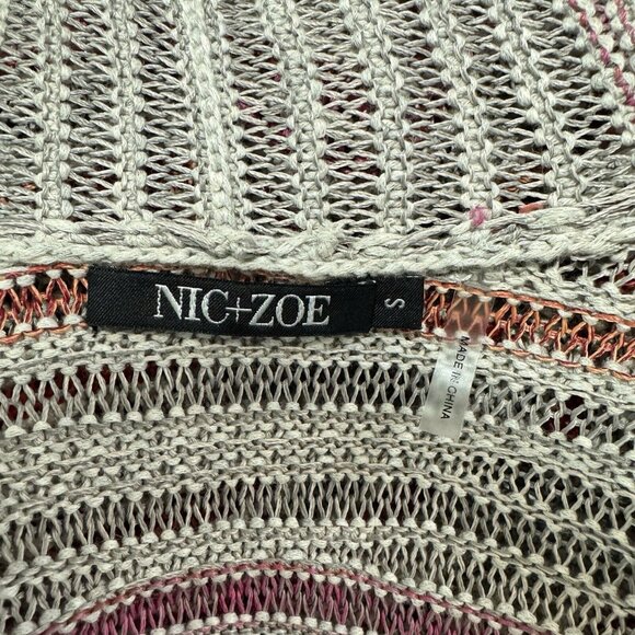 Vintage 90s Y2K Nic + Zoe Sweater Cardigan S Open Front Knit Artsy Gray Red - Picture 8 of 10